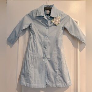 Gymboree lightweight dressy button down egg shell blue coat with white flower